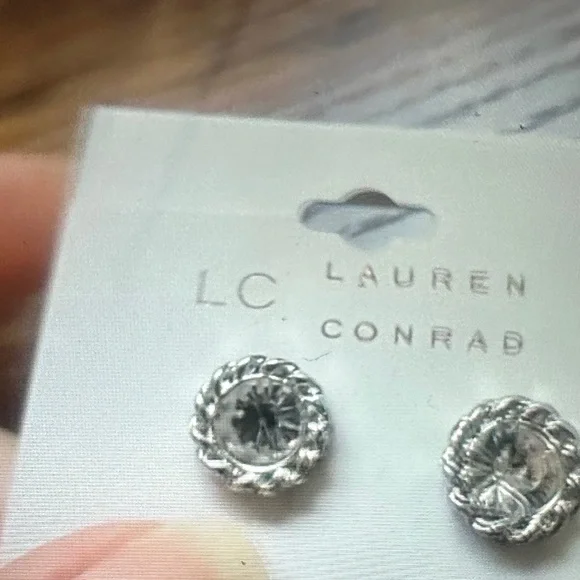 LC Lauren Conrad Silver Woven Stud Earrings - Picture 3 of 3